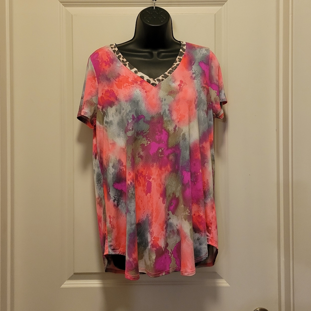 Pink Tie-Dye & Cheetah Boutique Blouse